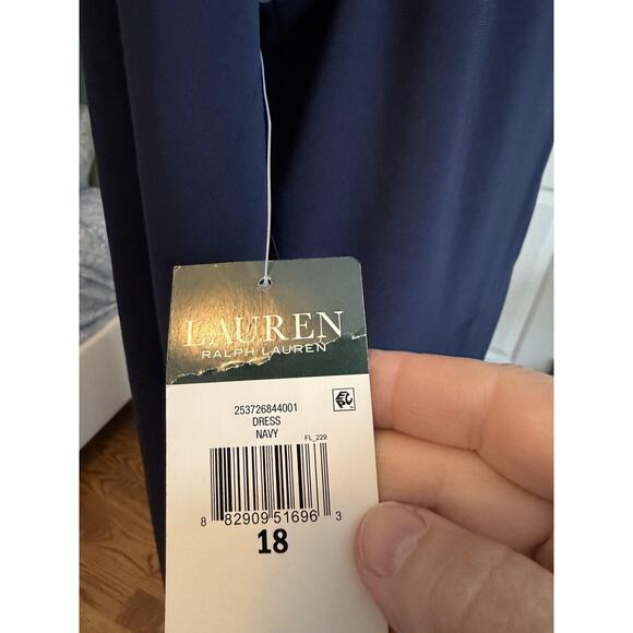 Lauren Ralph Lauren‎ Dress Womens 18 Navy Evening Gown Cape Overlay Formal Maxif - Picture 6 of 10